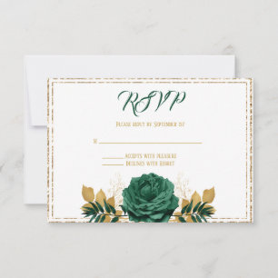 Emerald Green and Gold Wedding RSVP Card