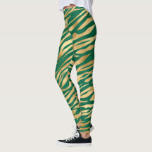 Emerald Green and Gold Zebra/Tiger Striped Legging