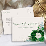 Emerald Green and Ivory Rose Floral Save the Date Announcement Postcard<br><div class="desc">Floral Save the Date Postcard to customize for any occasion. The design has roses in emerald green and ivory with gold confetti, foliage and eucalyptus leaves. Save the date is hand lettered with love heart flourishes. Coordinating quinceanera invitations, stationery and party decor is available in my Royal Rose Emerald Green...</div>