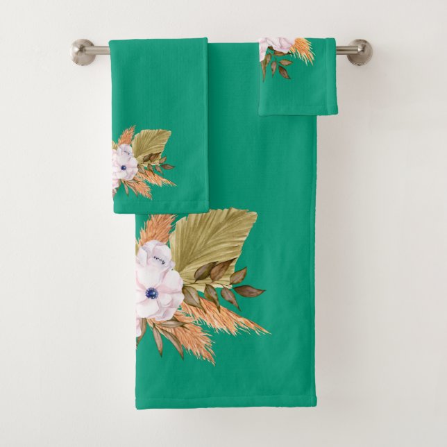 Emerald Green  and Pampas Grass Bath Towel Set (Insitu)