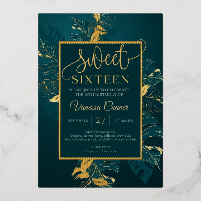 Emerald green and real gold foil sweet sixteen (Front)
