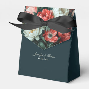 Emerald Green and Red Tulip Wedding Favor Box