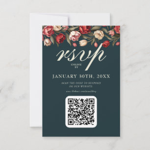 Emerald Green and Red Tulip Wedding RSVP Card