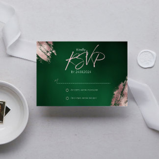 Emerald Green and Rose Gold RSVP Card 