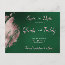 Emerald Green and Rose Gold Save the Date Card