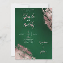 Emerald Green and Rose Gold Wedding Invitation