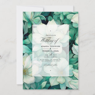 Emerald Green and Silver Floral Wedding Invitation