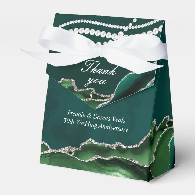 Emerald Green and Silver with Pearls Favor Box (Front Side)