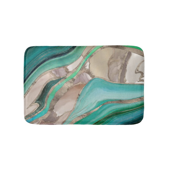 Emerald green and taupe marble bath mat (Front)