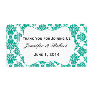 Emerald Green and White Damask Water Bottle Label