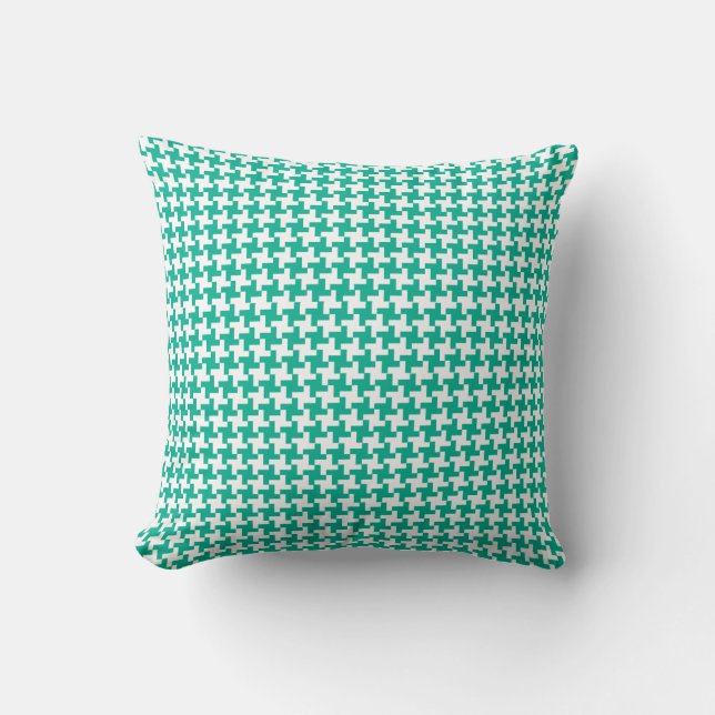 Emerald Green and White Dogtooth Pattern Throw Pillow (Front)