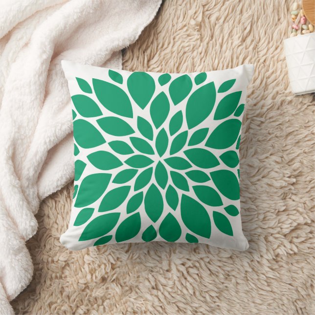 Emerald Green and White Floral Burst Throw Pillow (Blanket)