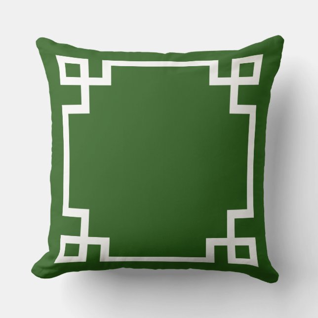 Emerald Green and White Greek Key Pattern Pillow (Front)