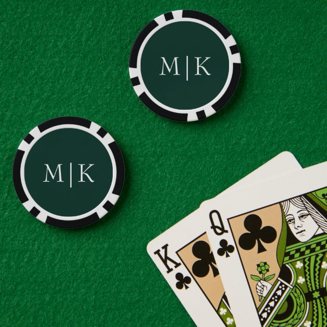 Emerald Green and White | Modern Monogram Poker Chips (Poker Table (Double))