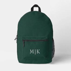 Emerald Green and White Modern Monogram Printed Backpack