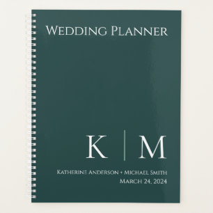 Emerald Green and White- Monogram-Wedding-Planner Planner