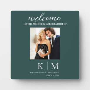 Emerald Green and White-Photo Wedding-Table Sign- Plaque