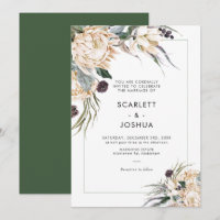 Emerald Green and White Protea Wedding Invitation