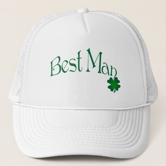 Emerald Green and White Shamrock Best Man Cap (Front)