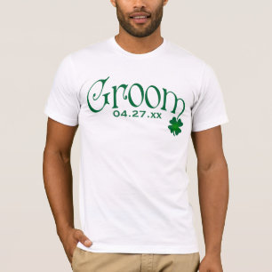 Emerald Green and White Shamrock Groom T-shirt