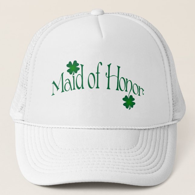 Emerald Green and White Shamrock Maid of Honour Ca Trucker Hat (Front)