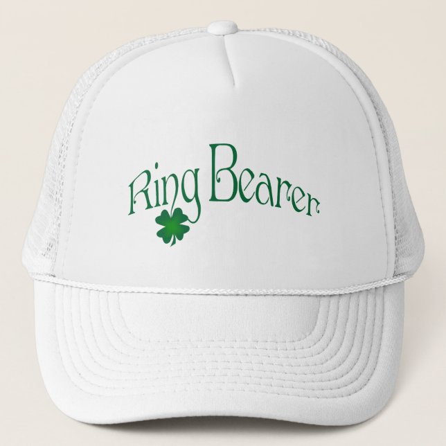 Emerald Green and White Shamrock Ring Bearer Cap (Front)