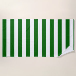 Emerald Green and White Vertical Stripes Beach Towel