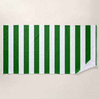Emerald Green and White Vertical Stripes Beach Towel