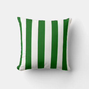 Emerald Green and White Vertical Stripes Throw Pillow