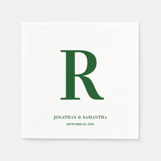 Emerald Green and White Wedding Monogram Modern Napkin