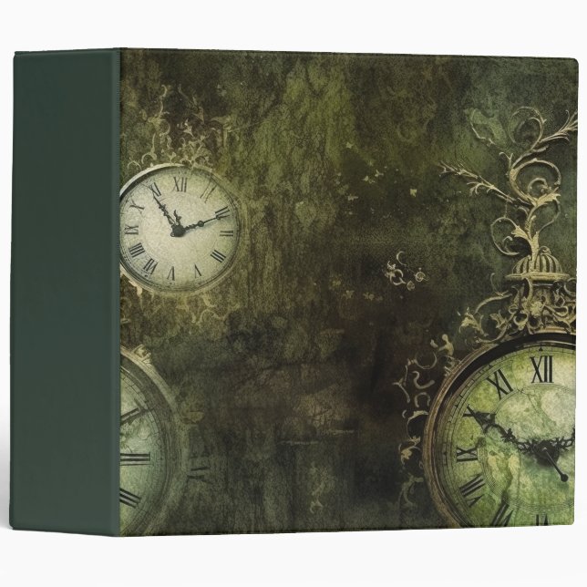 Emerald Green Antique Clockwork Aesthetic Binder (Front/Spine)