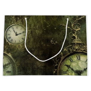 Emerald Green Antique Clockwork Aesthetic Large Gift Bag