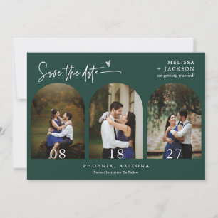 Emerald Green Arch Photo QR Code Save the Date Invitation