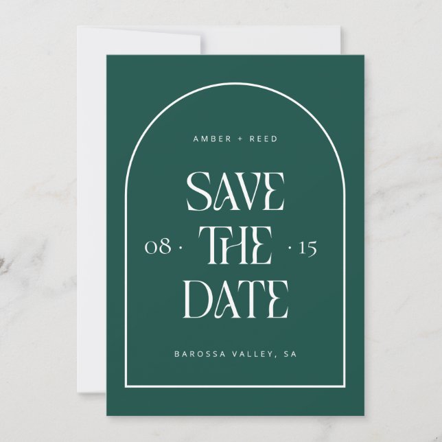 Emerald Green Arch Retro Minimalist Modern Font  Save The Date (Front)