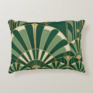 Emerald Green Art Deco Fans Accent Pillow