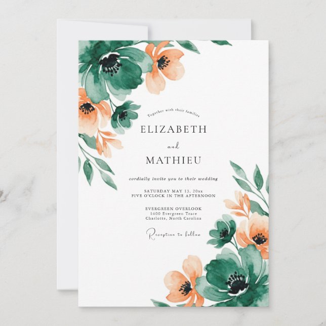 Emerald Green Artistic Spring Wedding Invitation (Front)