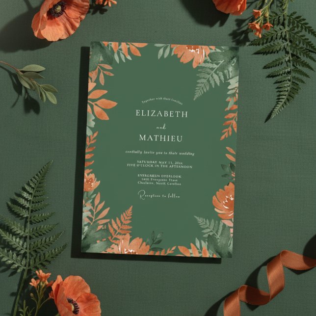 Emerald Green Autumnal Botanical Wedding Invitation (Creator Uploaded)