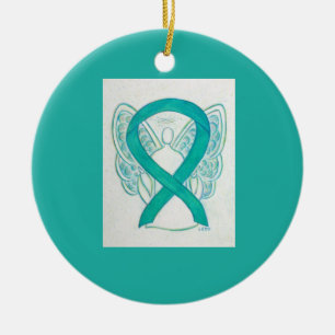 Emerald Green Awareness Ribbon Angel Art Ornaments