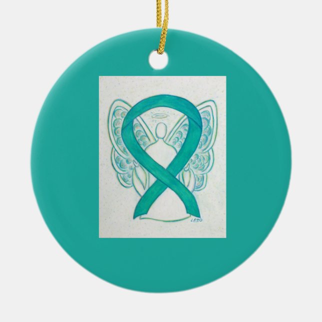 Emerald Green Awareness Ribbon Angel Art Ornaments (Front)