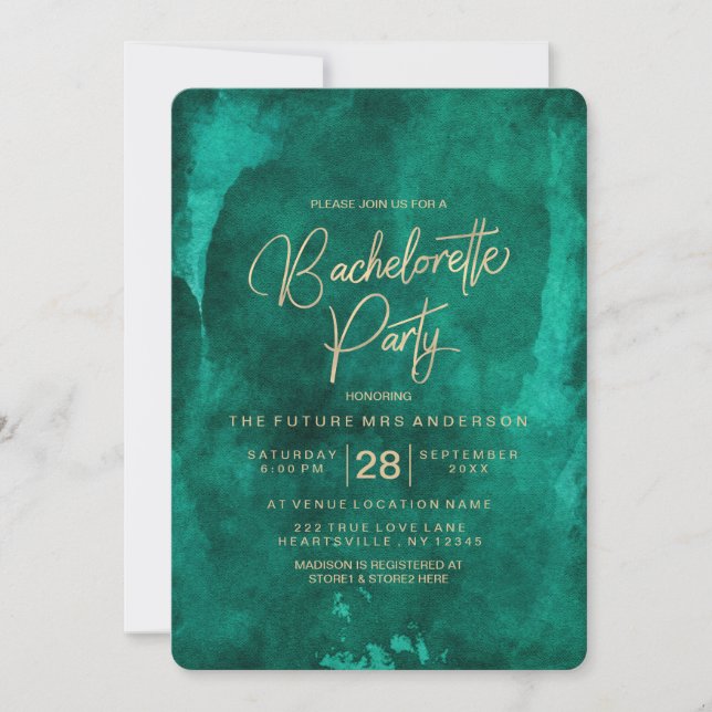 Emerald Green Bachelorette Party Invitation (Front)
