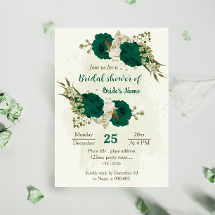 emerald green beige flowers bridal shower invitation