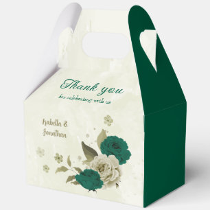 emerald green beige flowers wedding  favor box