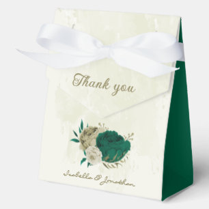 emerald green beige flowers wedding  favor box