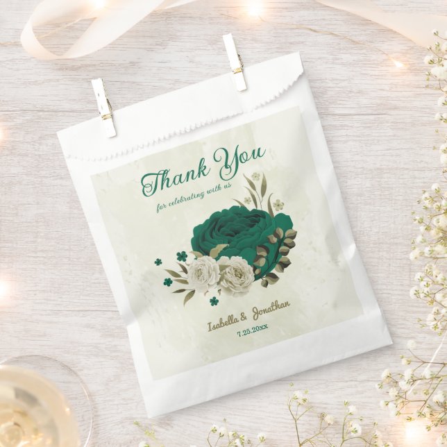 emerald green beige flowers wedding  favour bag (Clipped)
