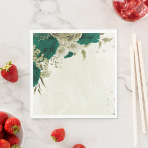 emerald green beige flowers wedding napkin