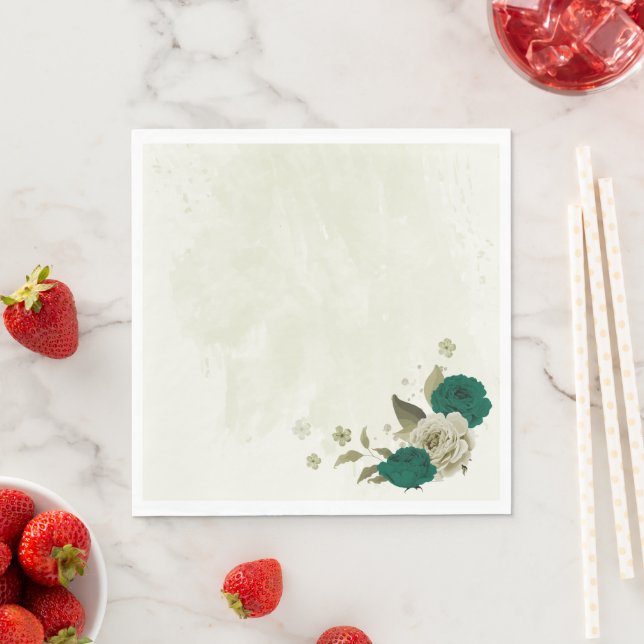 emerald green beige flowers wedding napkin (Insitu)