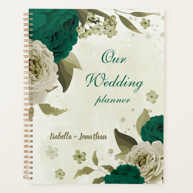 emerald green beige flowers wedding  planner (Front)