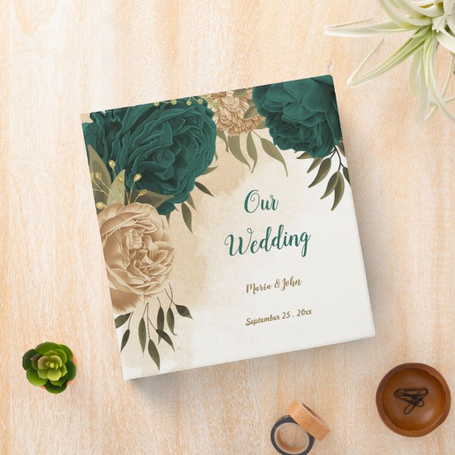 Emerald green beige gold botanical photo album binder (In Situ)