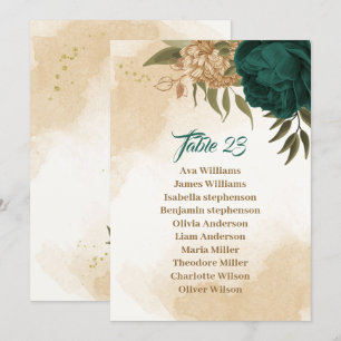Emerald green beige gold botanical seating chart invitation