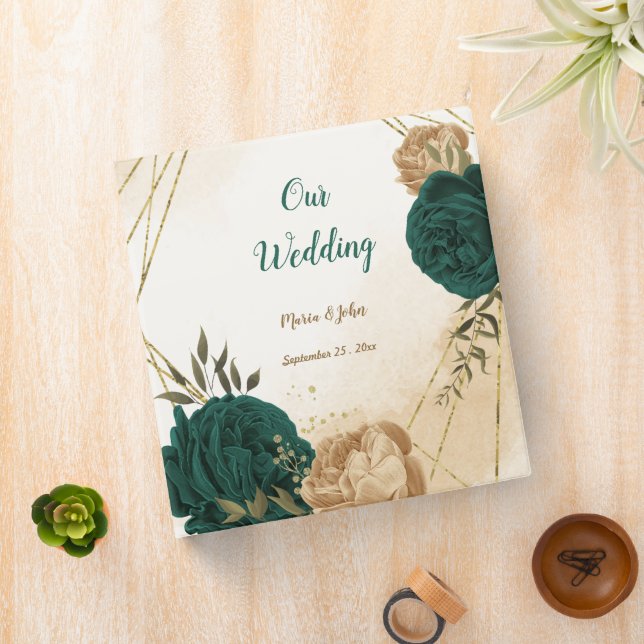 Emerald green beige gold botanical wedding binder (In Situ)